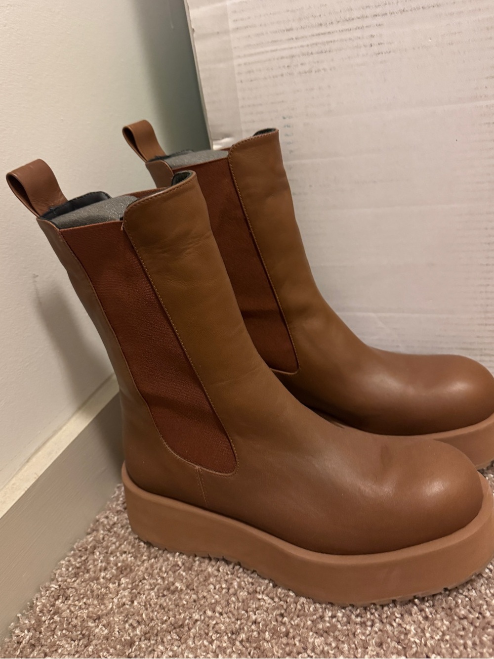 Paloma Barcelo Tan/Cognac Platform Chelsea Booties